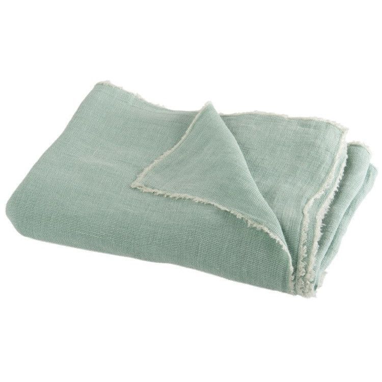 Plaid délavé tissu coton vert menthe Uchi - Photo n°1