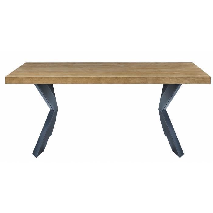 Table a manger de 6 a 8 personnes style industriel placage bois chene + pieds métal laqué noir - L 180 x l 90 cm - Photo n°3