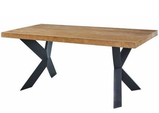 Table a manger de 6 a 8 personnes style industriel placage bois chene + pieds métal laqué noir - L 180 x l 90 cm - Photo n°1