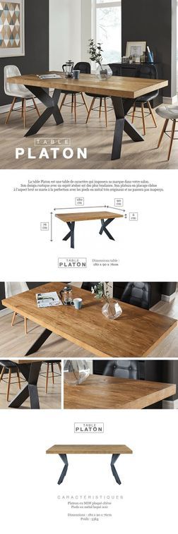 Table a manger de 6 a 8 personnes style industriel placage bois chene + pieds métal laqué noir - L 180 x l 90 cm - Photo n°5