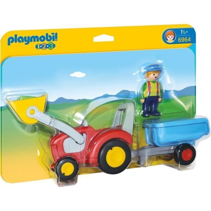 PLAYMOBIL 1.2.3 - 6964 - Fermier avec Tracteur et Remorque - Photo n°1