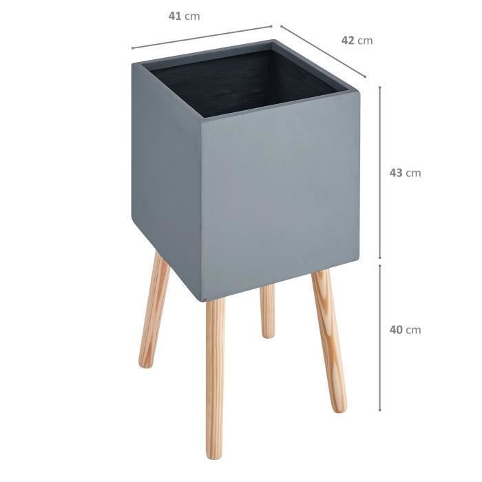 Pot carré sur pieds en bois - 50 x 50x 50 cm - Pieds: 40 cm - Gris anthracite - Photo n°2