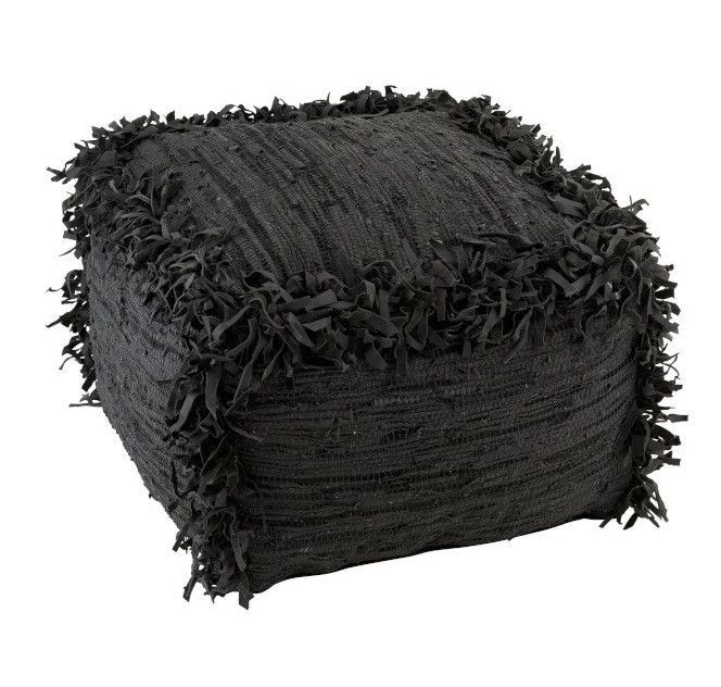 Pouf carré crochet et cuir noir Liath - Photo n°1