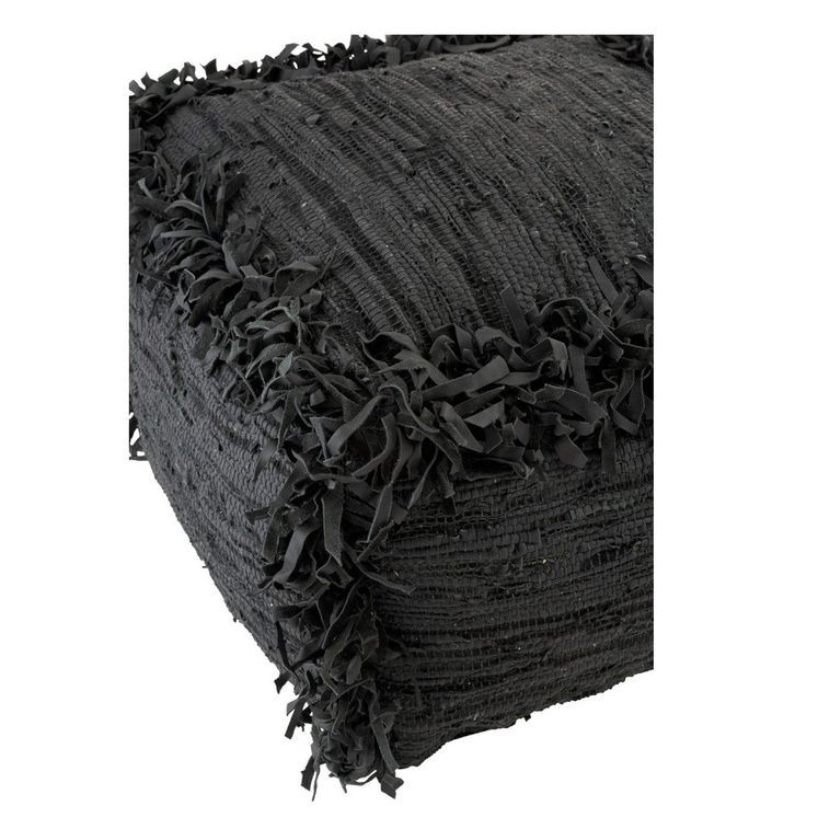 Pouf carré crochet et cuir noir Liath - Photo n°2