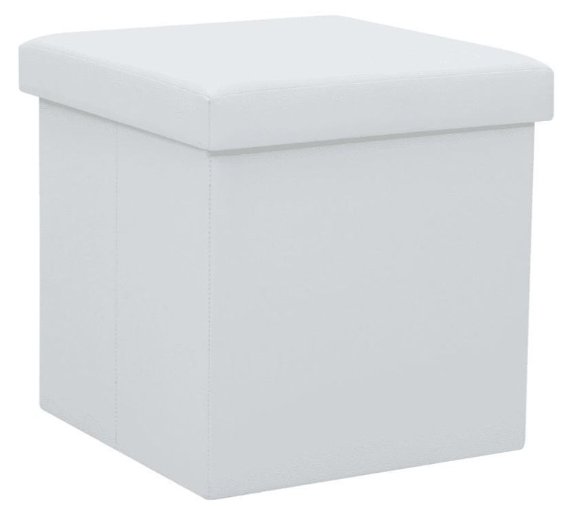 Pouf carré pliable similicuir blanc Arania - Photo n°1