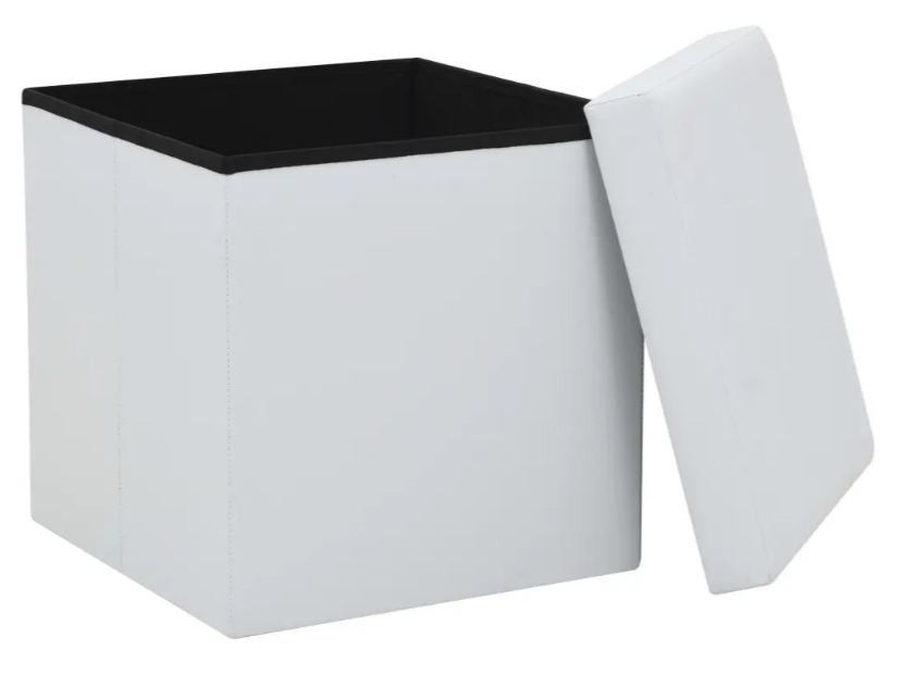 Pouf carré pliable similicuir blanc Arania - Photo n°3