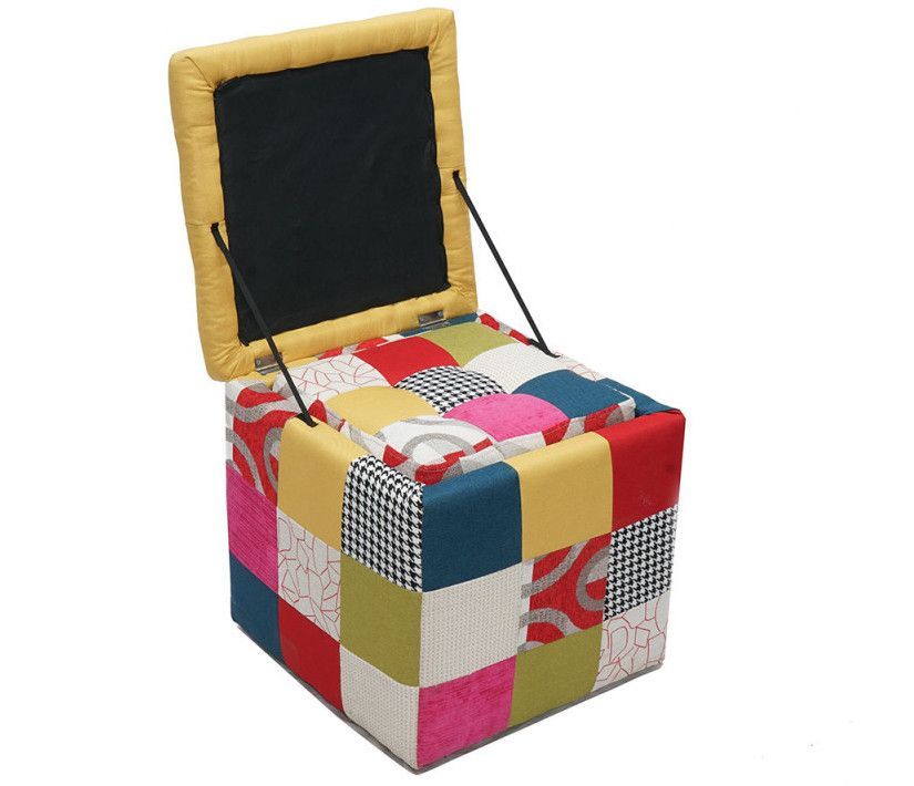 Pouf patchwork avec coffre de rangement - Lot de 2 - Photo n°3
