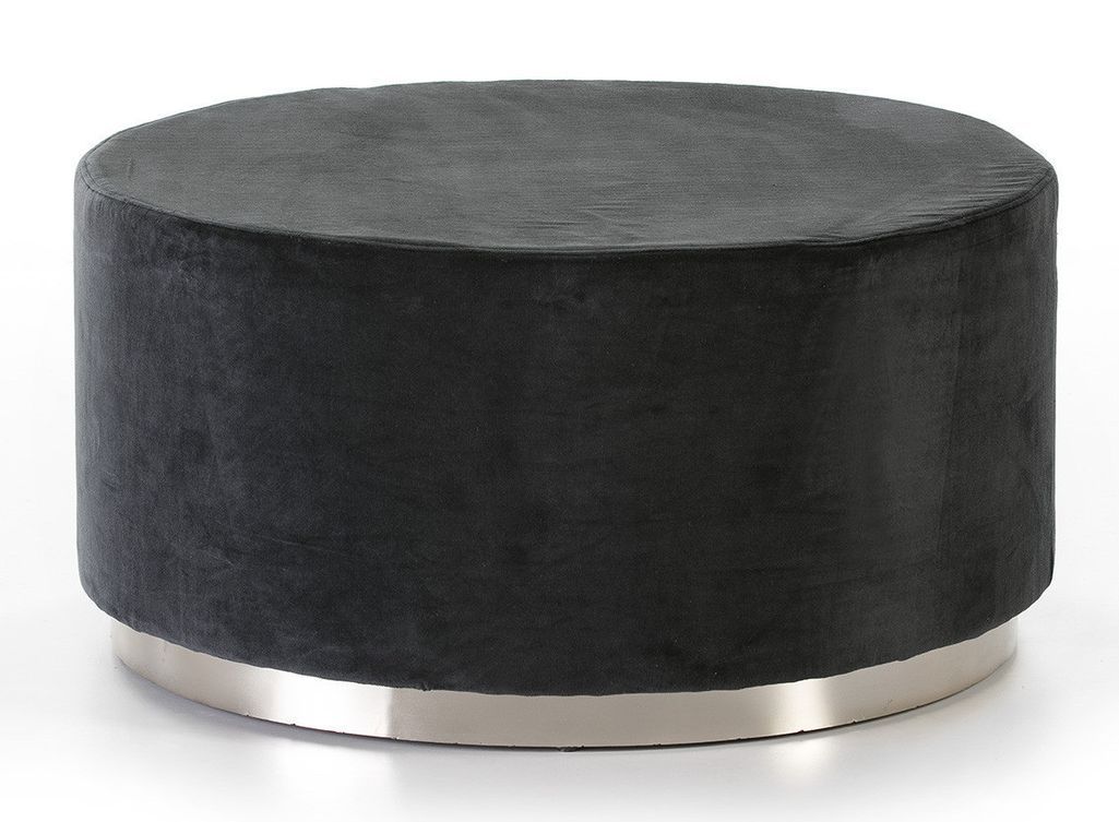 Pouf rond velours noir et métal argenté D 90 cm - Photo n°1