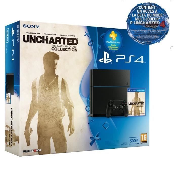 PS4 500 Go Noire + Uncharted Collection + PS + 3 mois + Inclut un accès la Beta d'Uncharted 4 - Photo n°1