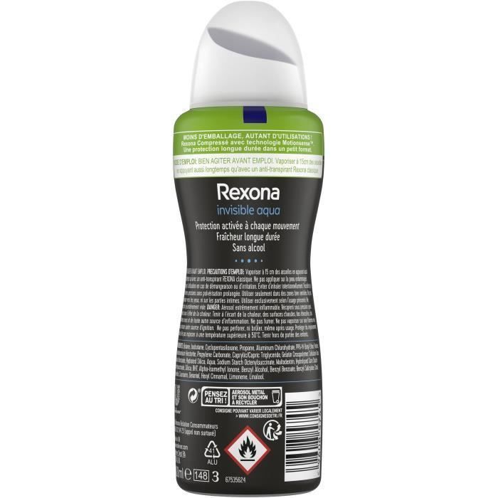 REXONA Lot de 6 Déodorants Femme Spray Anti Transpirant Invisible Aqua - 100ml - Photo n°2