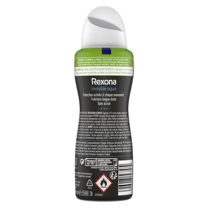 REXONA Lot de 6 Déodorants Femme Spray Anti Transpirant Invisible Aqua - 100ml - Photo n°4