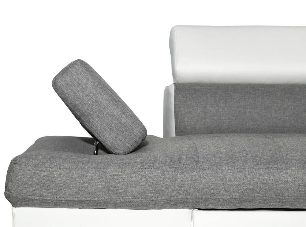 Canapé d'angle droit convertible tissu gris et simili blanc Mio 275 cm - Photo n°6