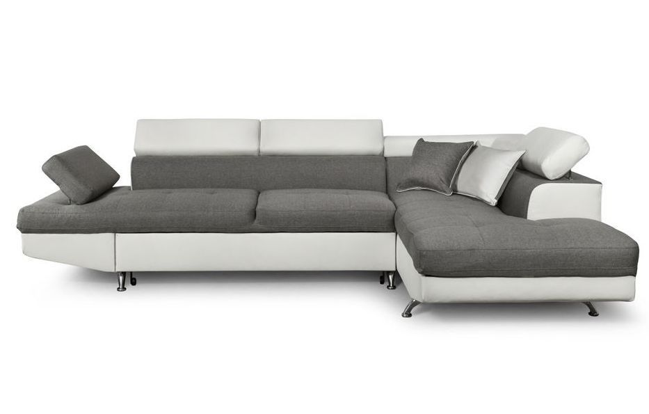 Canapé d'angle droit convertible tissu gris et simili blanc Mio 275 cm - Photo n°1