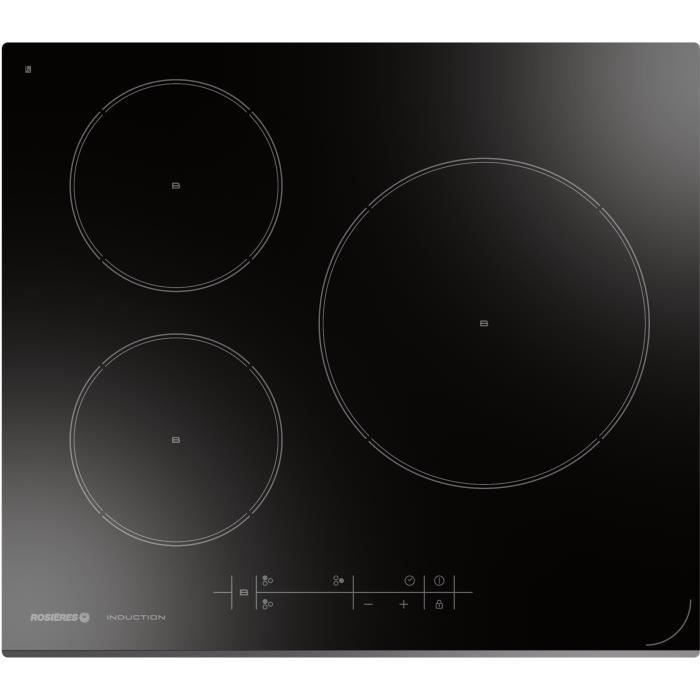 ROSIERES RPI2S0-Table de cuisson induction-3 foyers-7100 W-L 59 x P 52 cm-Revetement verre-Noir - Photo n°1