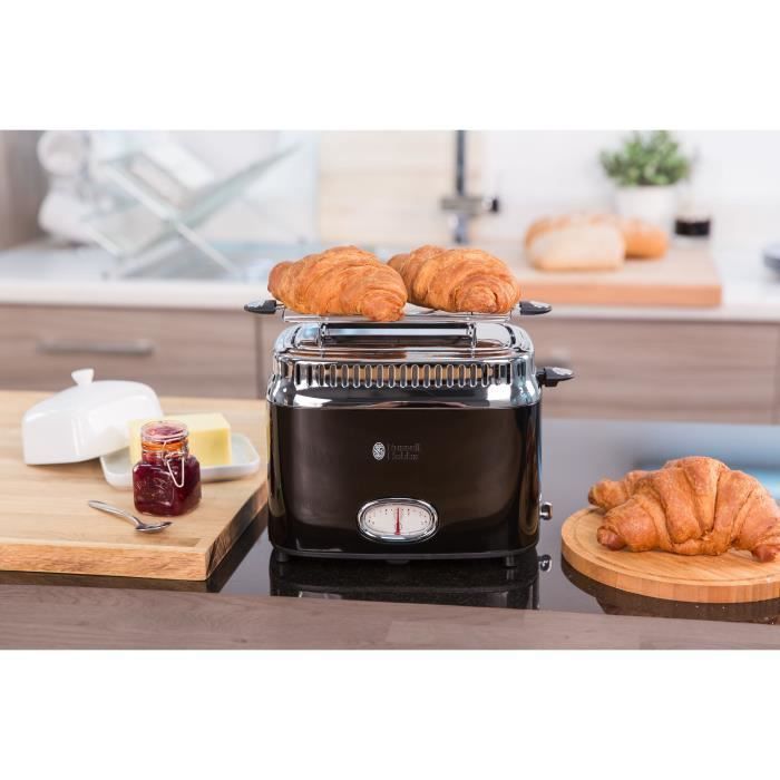 RUSSELL HOBBS 21681-56 Toaster Grille-Pain Rétro Vintage Température Ajustable Rapide Chauffe Viennoiseries Inclus - Noir - Photo n°2