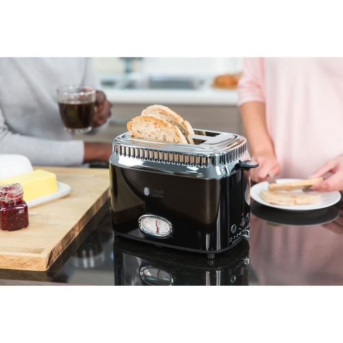 RUSSELL HOBBS 21681-56 Toaster Grille-Pain Rétro Vintage Température Ajustable Rapide Chauffe Viennoiseries Inclus - Noir - Photo n°5
