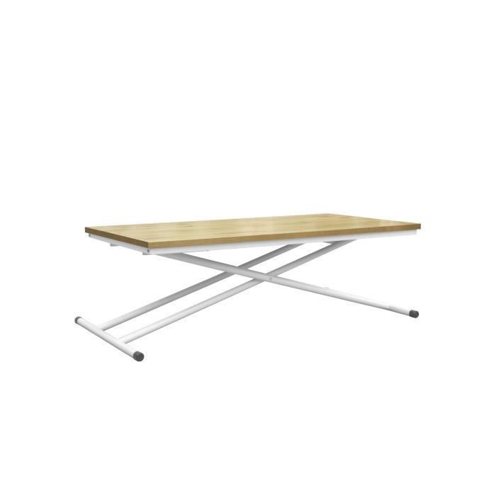 SAMANTHA Table Up and Down - Pieds métal blanc et décor chene naturel - L 110 x P 60 x H 39-75 cm - Photo n°2