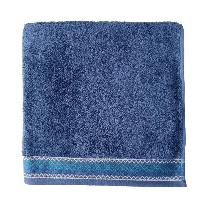 SANTENS Serviette de bain 100 % Coton Orka - 68 x 140 cm - Bleu foncé - Photo n°1
