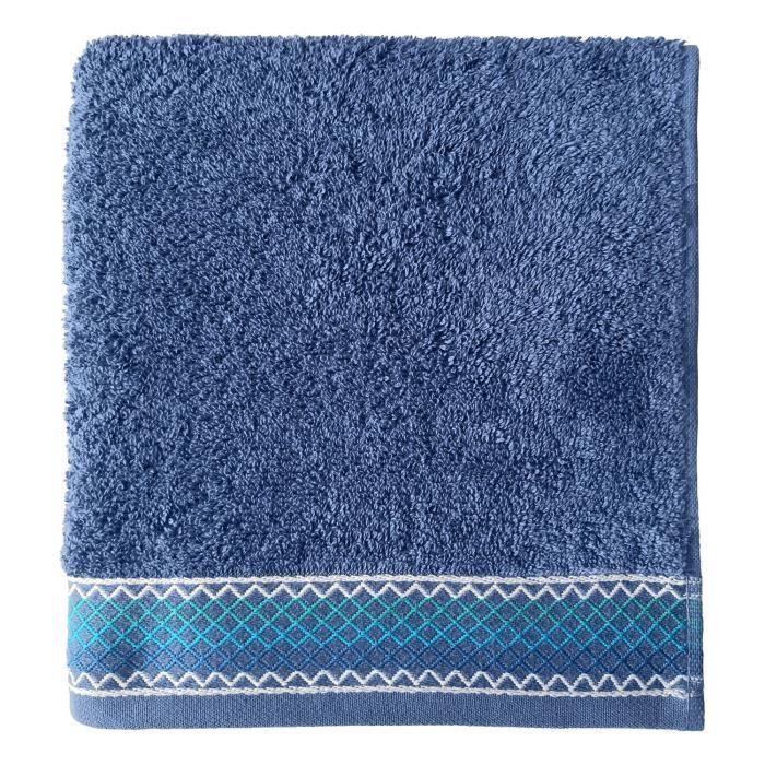 SANTENS Serviette de toilette 100 % Coton Orka - 50 x 100 cm - Bleu foncé - Photo n°1