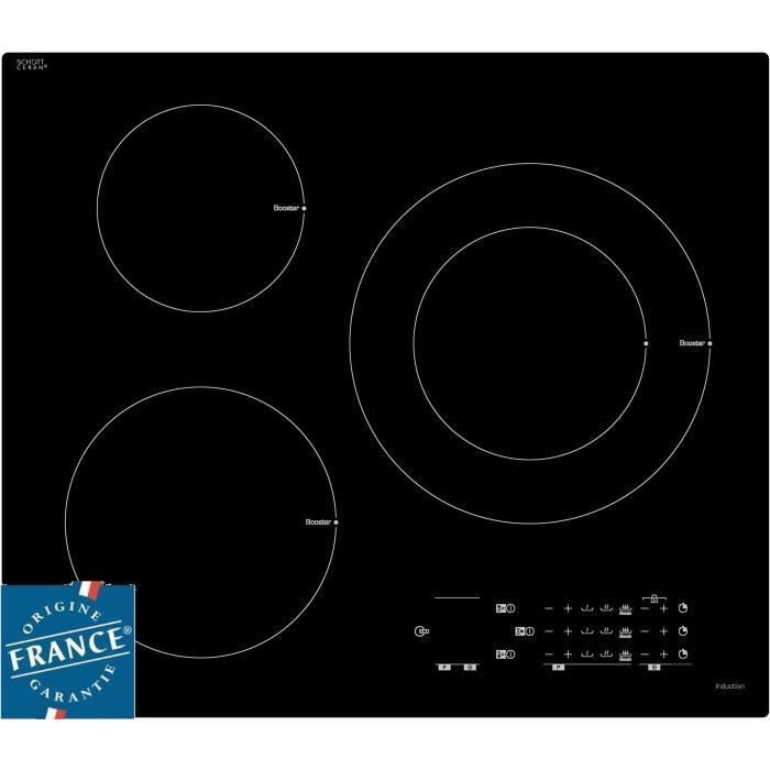 SAUTER SPI4361B - Table de cuisson induction - 3 zones - 7200W - L60 x P52cm - Revetement verre - Noir - Photo n°1