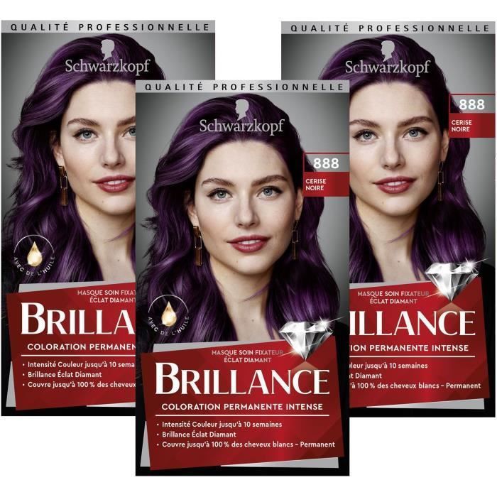 SCHWARZKOPF Brillance - Coloration Cheveux permanente intense - Eclat de Nuit Cerise Noire 888 - Lot de 3 - Photo n°1
