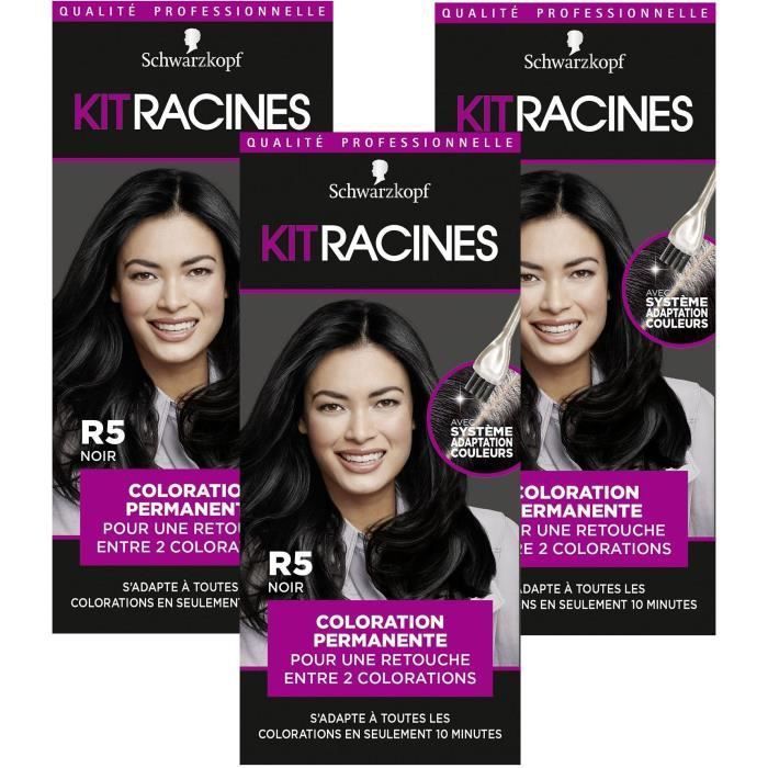 SCHWARZKOPF Kit Racines - Coloration Racines Cheveux permanente - Noir R5 -  Lot de 3