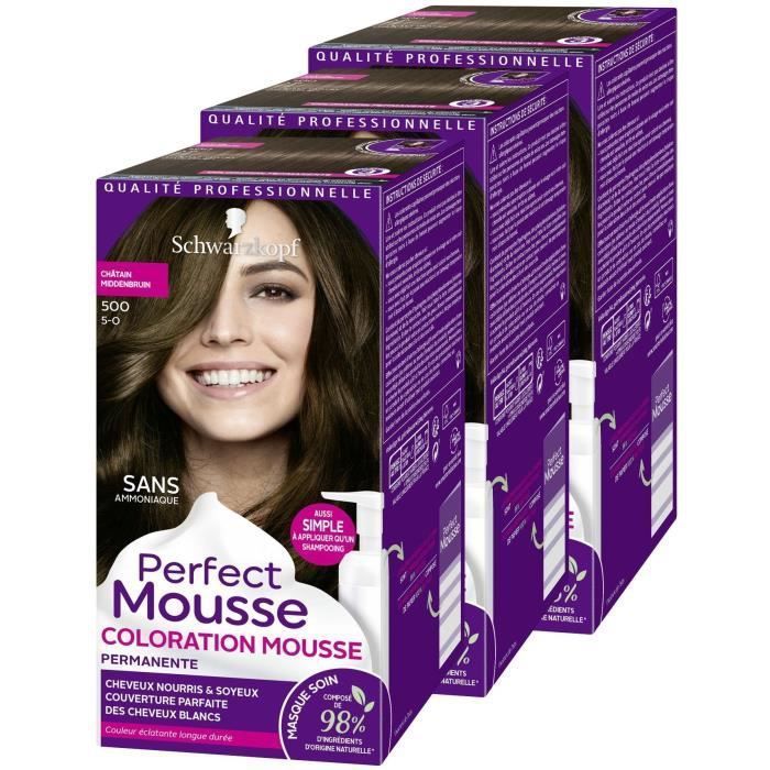 SCHWARZKOPF Perfect Mousse - Coloration Cheveux - Mousse permanente sans Ammoniaque - Châtain 500 - Lot de 3 - Photo n°3