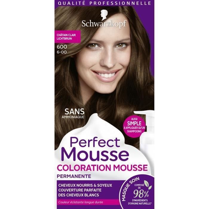 SCHWARZKOPF Perfect Mousse - Coloration Cheveux - Mousse permanente sans Ammoniaque - Châtain Clair 600 - Lot de 3 - Photo n°2