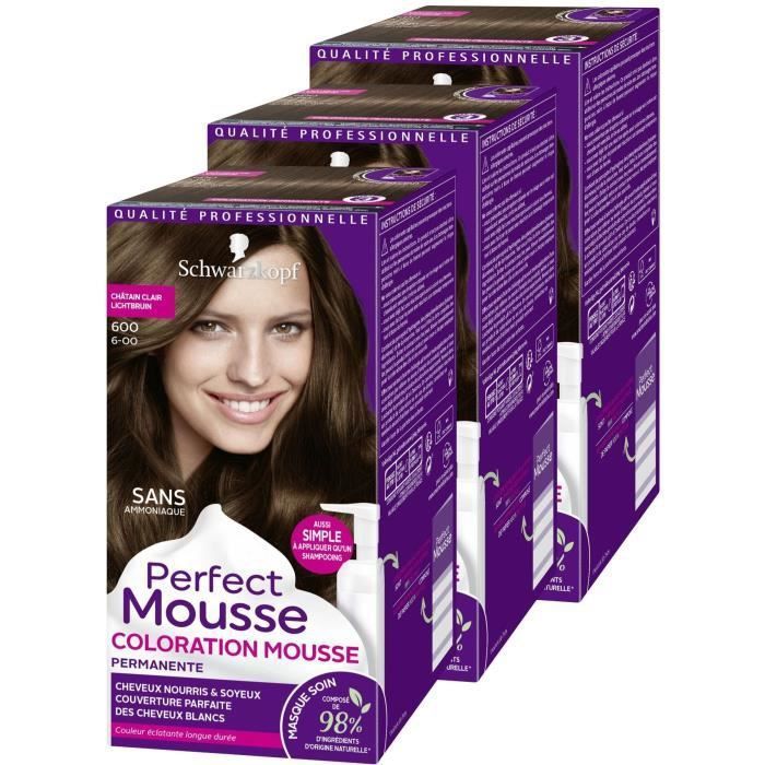 SCHWARZKOPF Perfect Mousse - Coloration Cheveux - Mousse permanente sans Ammoniaque - Châtain Clair 600 - Lot de 3 - Photo n°3