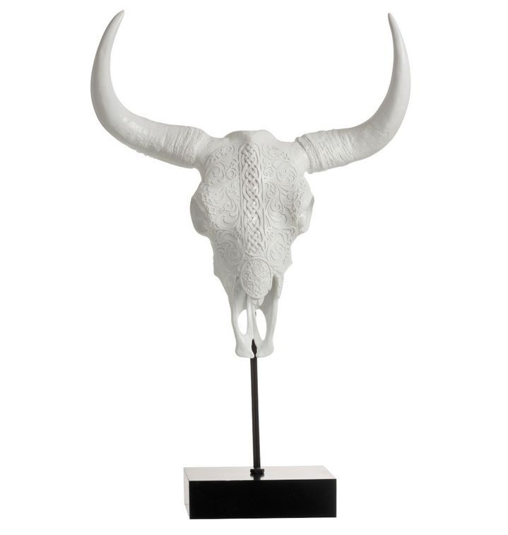 Sculpture crâne résine blanche sur pied métal noir Bialli - Photo n°1