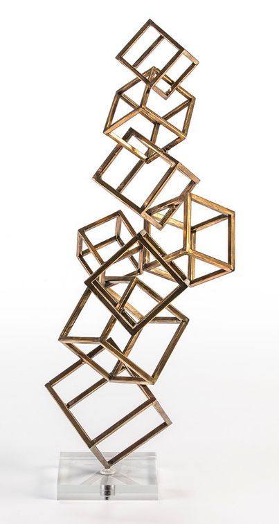 Sculpture cubé acrylique et métal doré Vare H 72 cm - Photo n°1