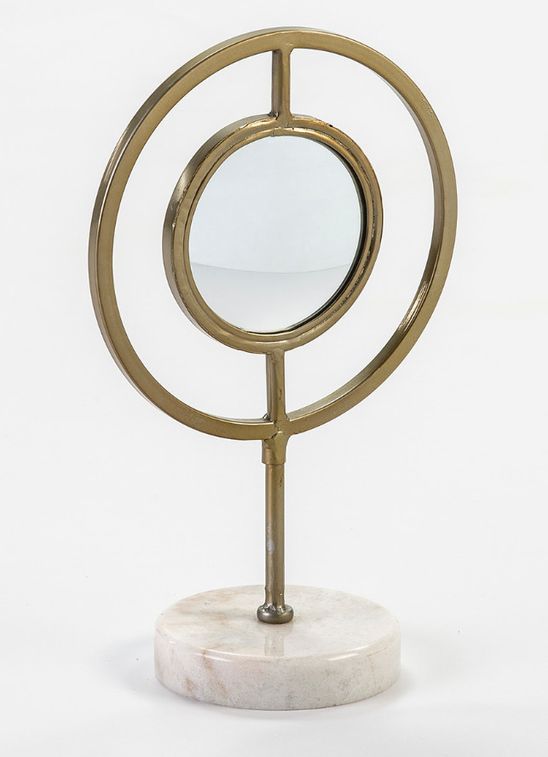 Sculpture miroir, métal doré et marbre blanc Booly H 36 cm - Photo n°1