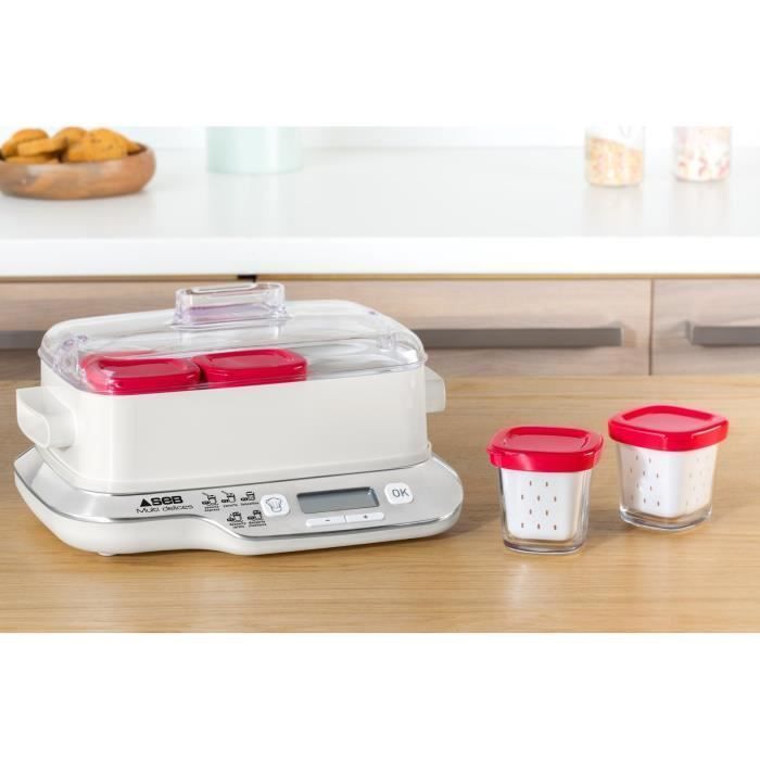 SEB YG660100 EXPRESS COMPACT Yaourtiere multidélices 6 pots - Blanc/Rouge - Photo n°4