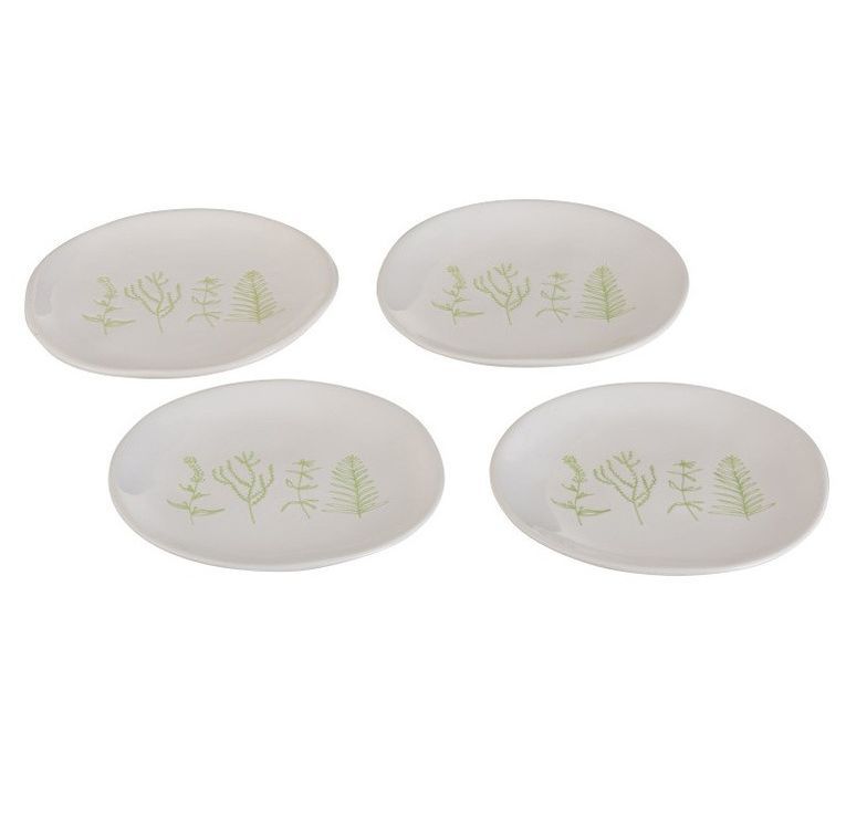 Set de 12 assiettes céramique blanc et vert Neela D 16 cm - Photo n°1