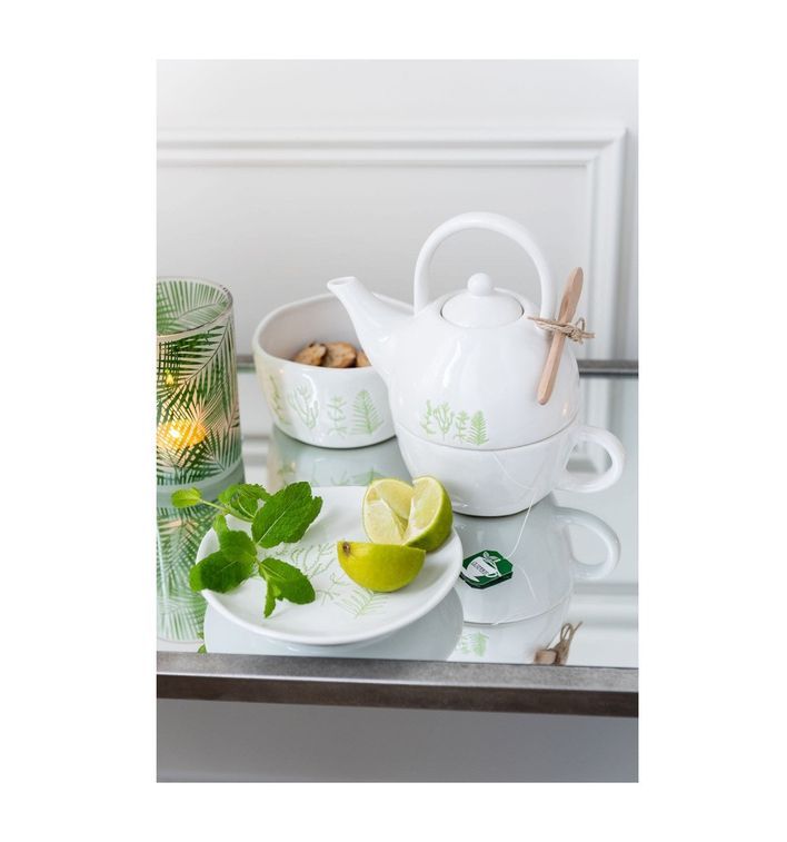 Set de 12 assiettes céramique blanc et vert Neela D 16 cm - Photo n°4