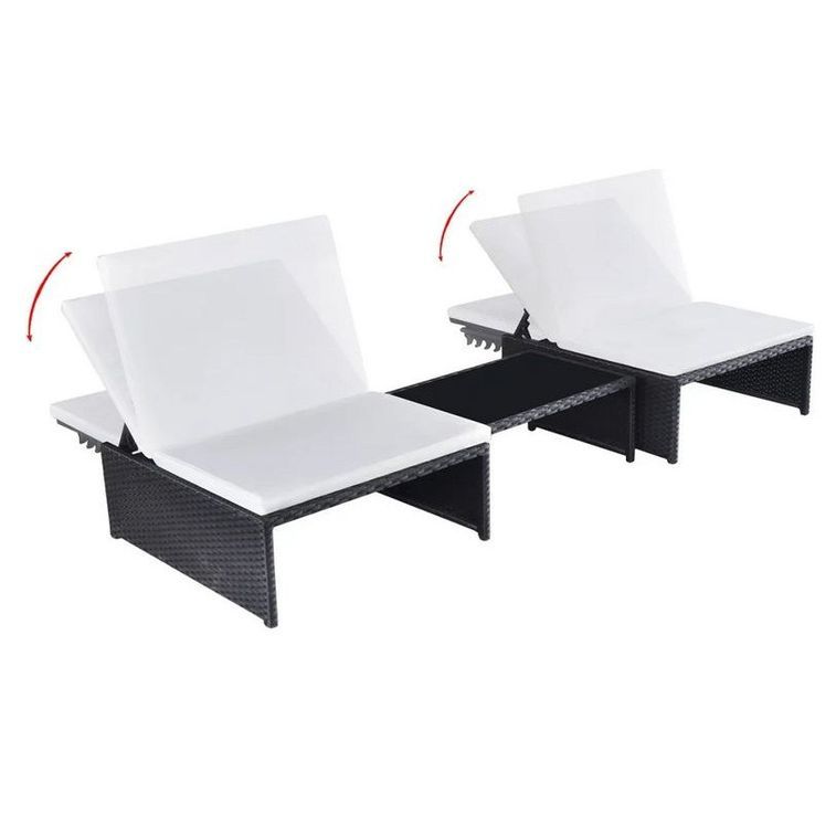 Set de 2 chaises et 1 table tissu blanc et résine noire Toani - Photo n°2