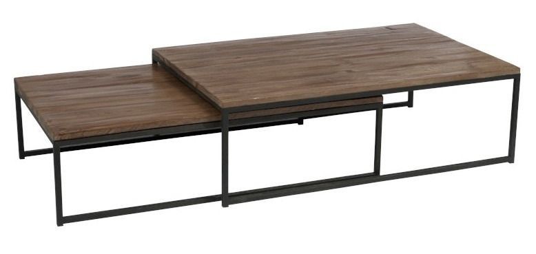 Set de 2 tables basses bois massif foncé Uchy L 120 cm - Photo n°1