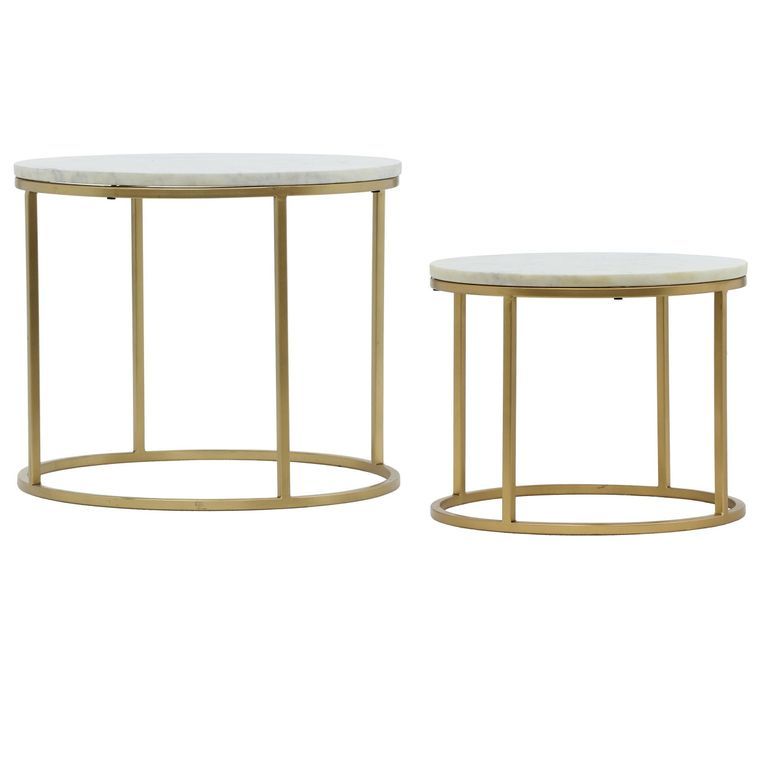 Set de 2 tables basses effet marbre blanc et métal doré Artik - Photo n°3
