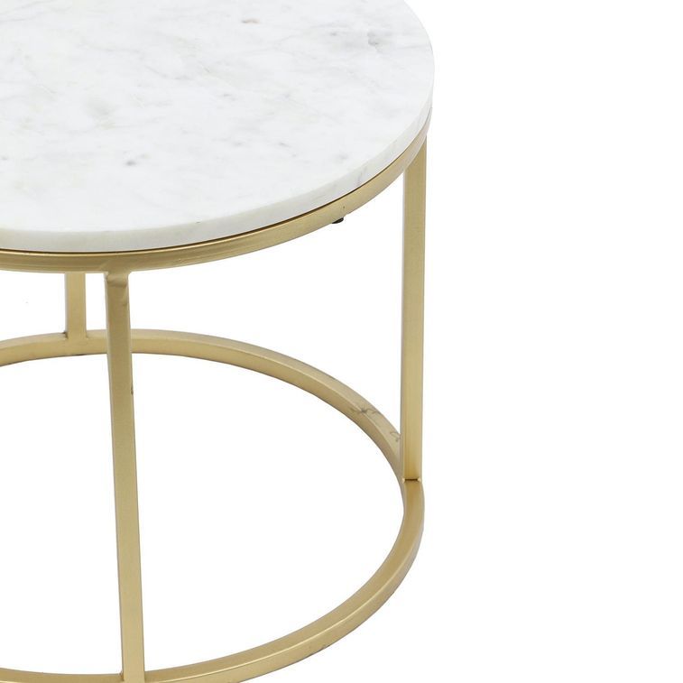 Set de 2 tables basses effet marbre blanc et métal doré Artik - Photo n°4