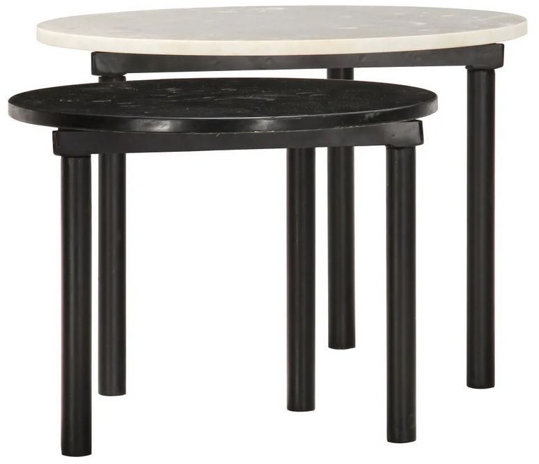 Set de 2 tables basses gigognes effet marbre blanc et noir Elys D 55 et 45 cm - Photo n°2
