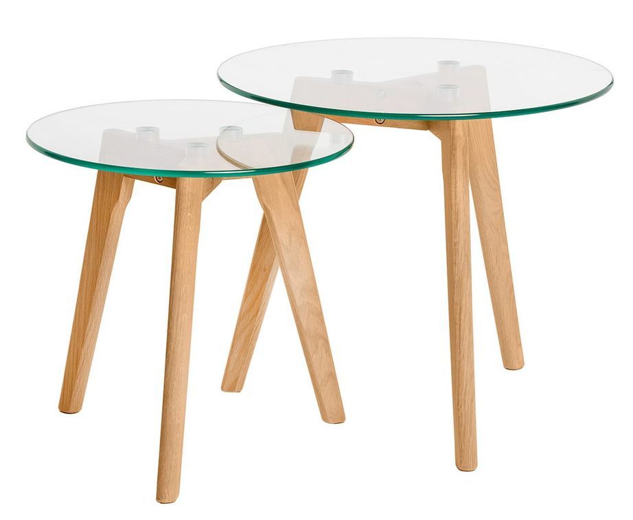 Set de 2 tables basses gigognes verre trempé et bois naturel Fiord - Photo n°1