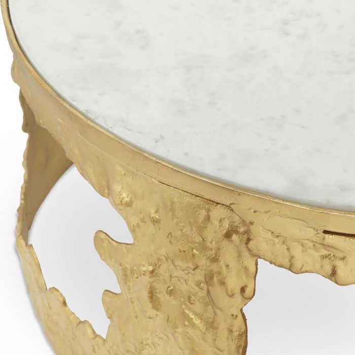 Set de 2 tables basses marbre blanc et métal doré Melton D 80/D 60 cm - Photo n°5