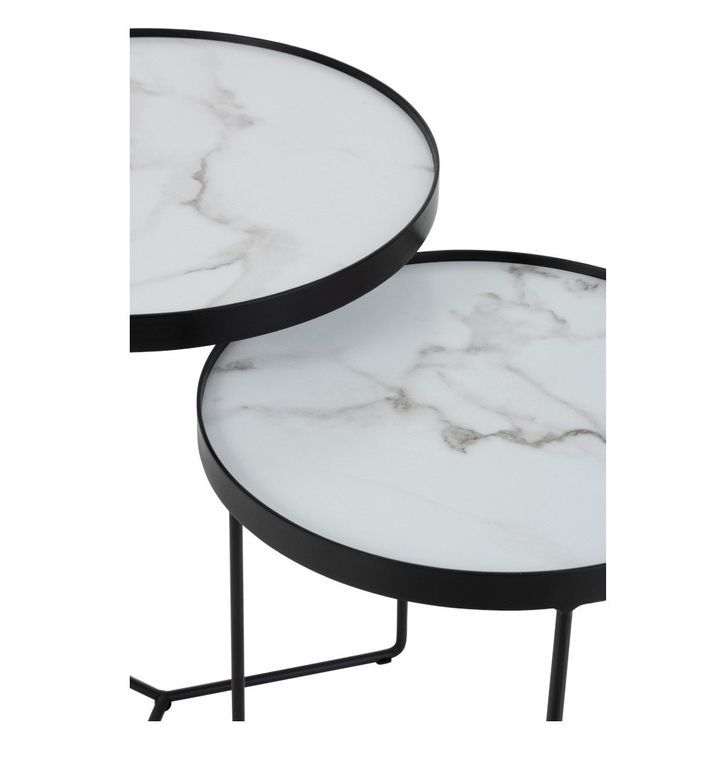 Set de 2 tables d'appoint bois effet marbre Ocelo D 45 cm - Photo n°4