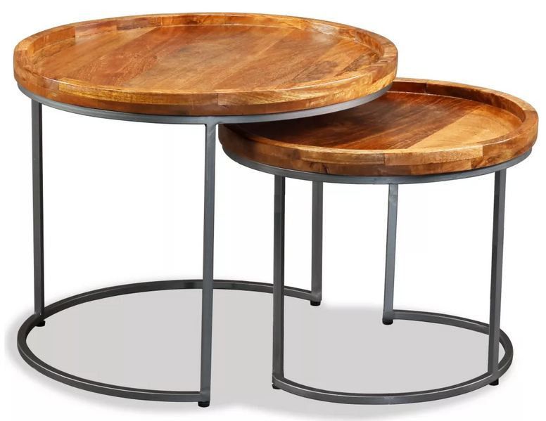 Set de 2 tables gigognes manguier foncé et pieds métal Sebla - Photo n°2
