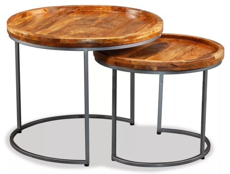 Set de 2 tables gigognes manguier foncé et pieds métal Sebla - Photo n°3