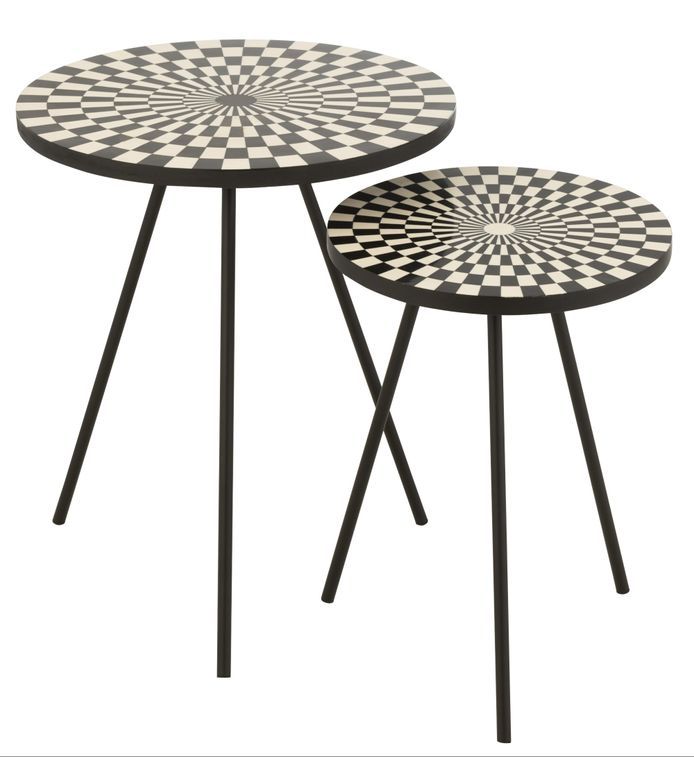 Set de 2 tables gigognes motif rétro bois massif Chloé D 30 cm - Photo n°1
