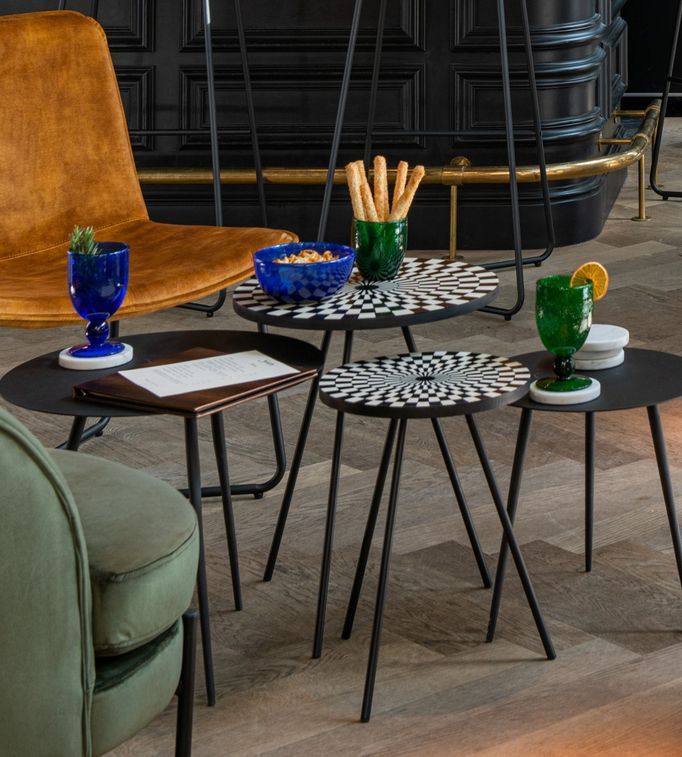 Set de 2 tables gigognes motif rétro bois massif Chloé D 30 cm - Photo n°2