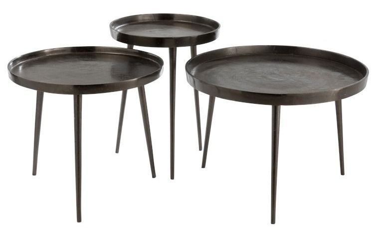 Set de 3 tables basses métal gris foncé Kolina D 61 cm - Photo n°1