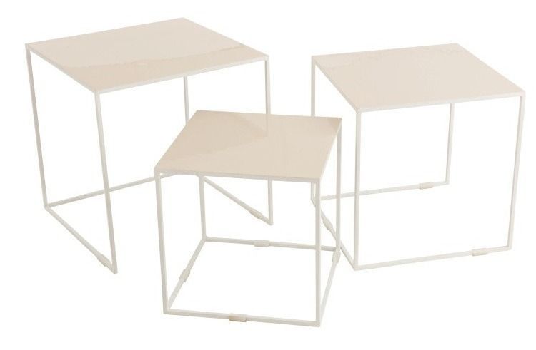 Set de 3 tables d'appoint métal laqué beige Praji - Photo n°2