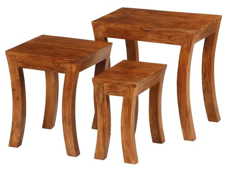 Set de 3 tables gigognes acacia massif foncé Elcia - Photo n°1